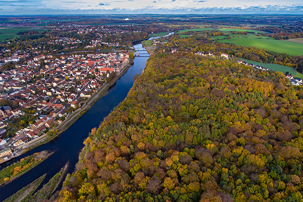 Blick auf Grimma, Mulde und Stadtwald, Sachsen - Muldental