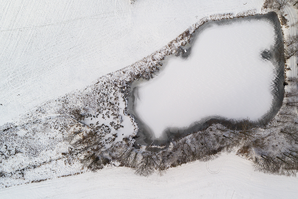 Winter am Biberteich aus der Vogelperspektive