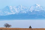 Blick vom Creux du Van auf Eiger, Mönch und Jungfrau, Schweizer Jura, Kanton Neuenburg und Waadt